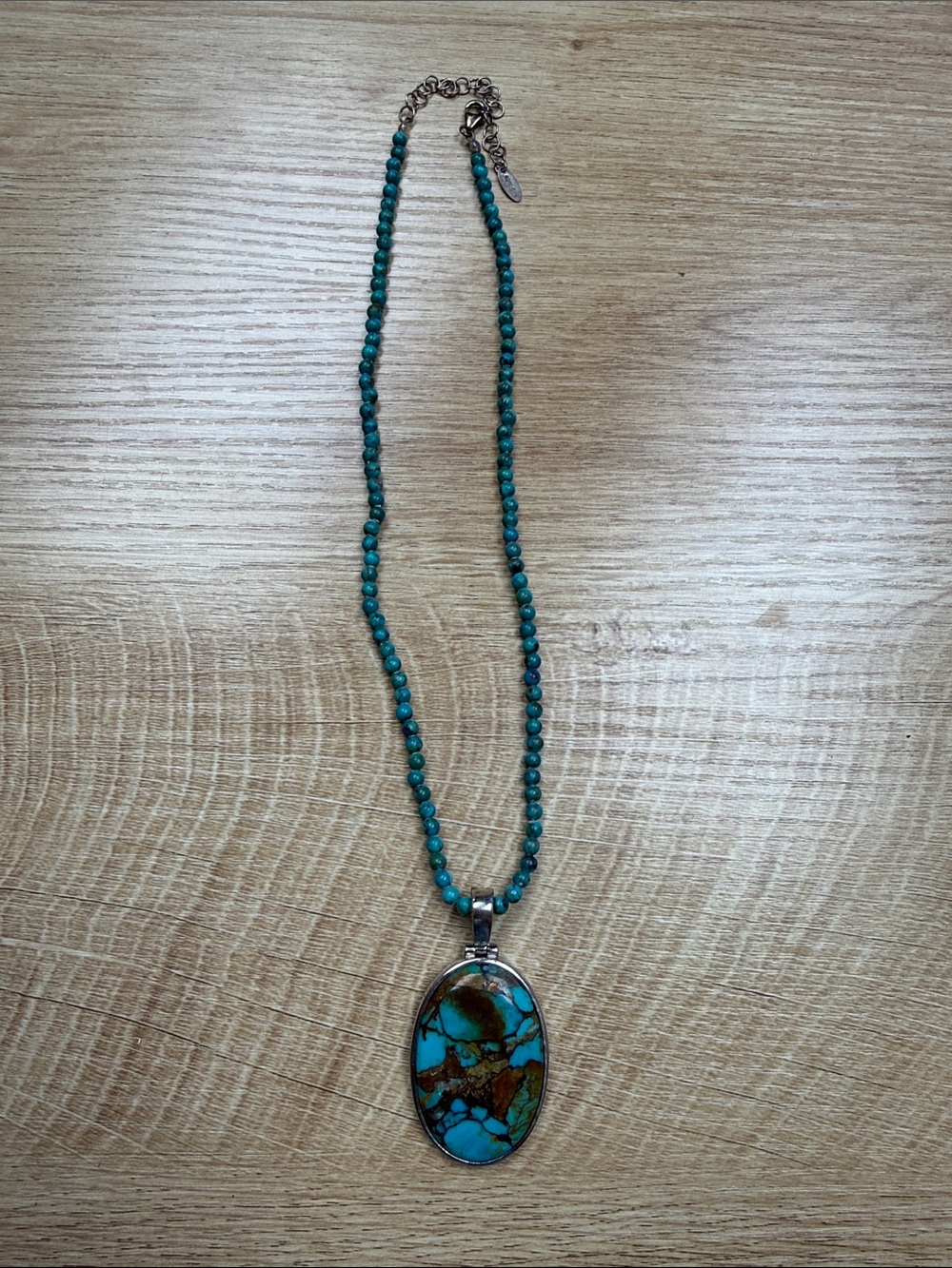 Turquoise Bead Necklace with Oval copper Turquoise Pendant